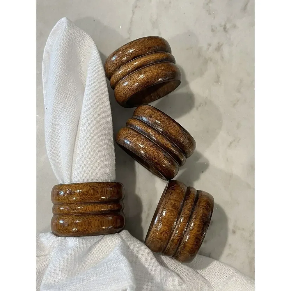 Carved Solid wood Napkin ring holders set of 4‎ boho wedding formal dinner party